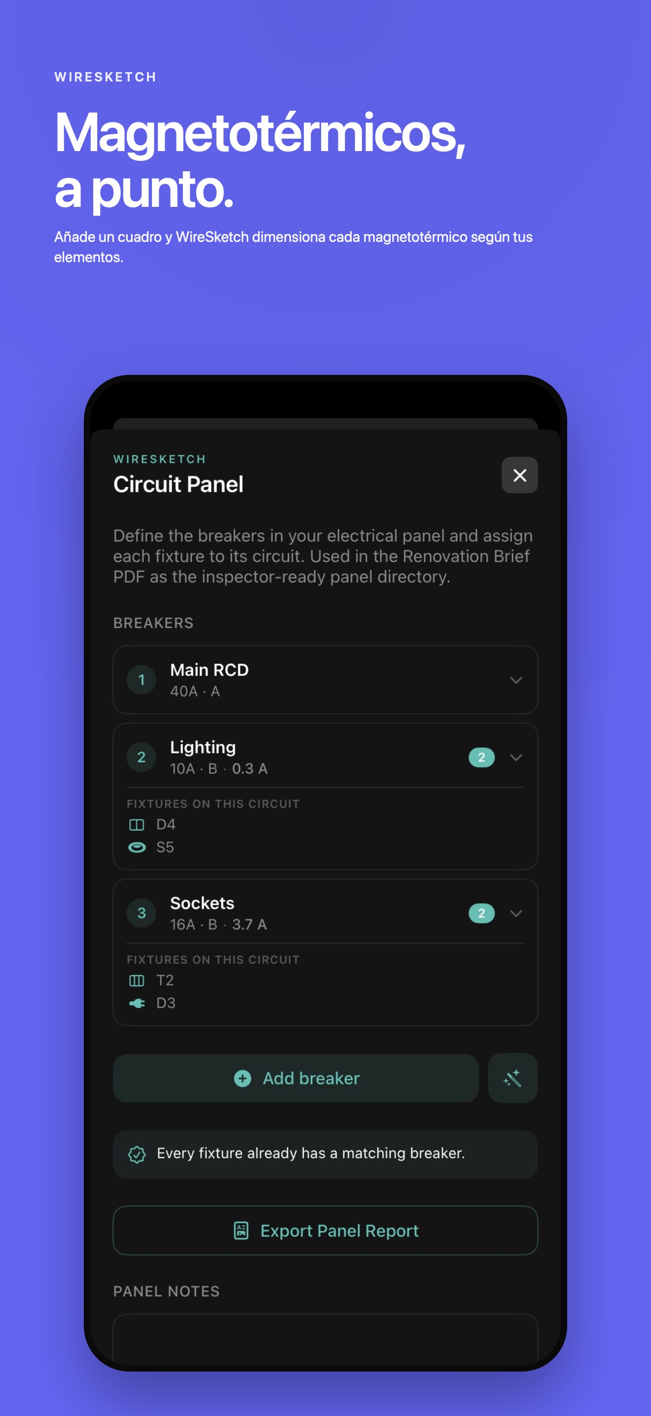 Cuadro eléctrico con autocompletado desde mecanismos