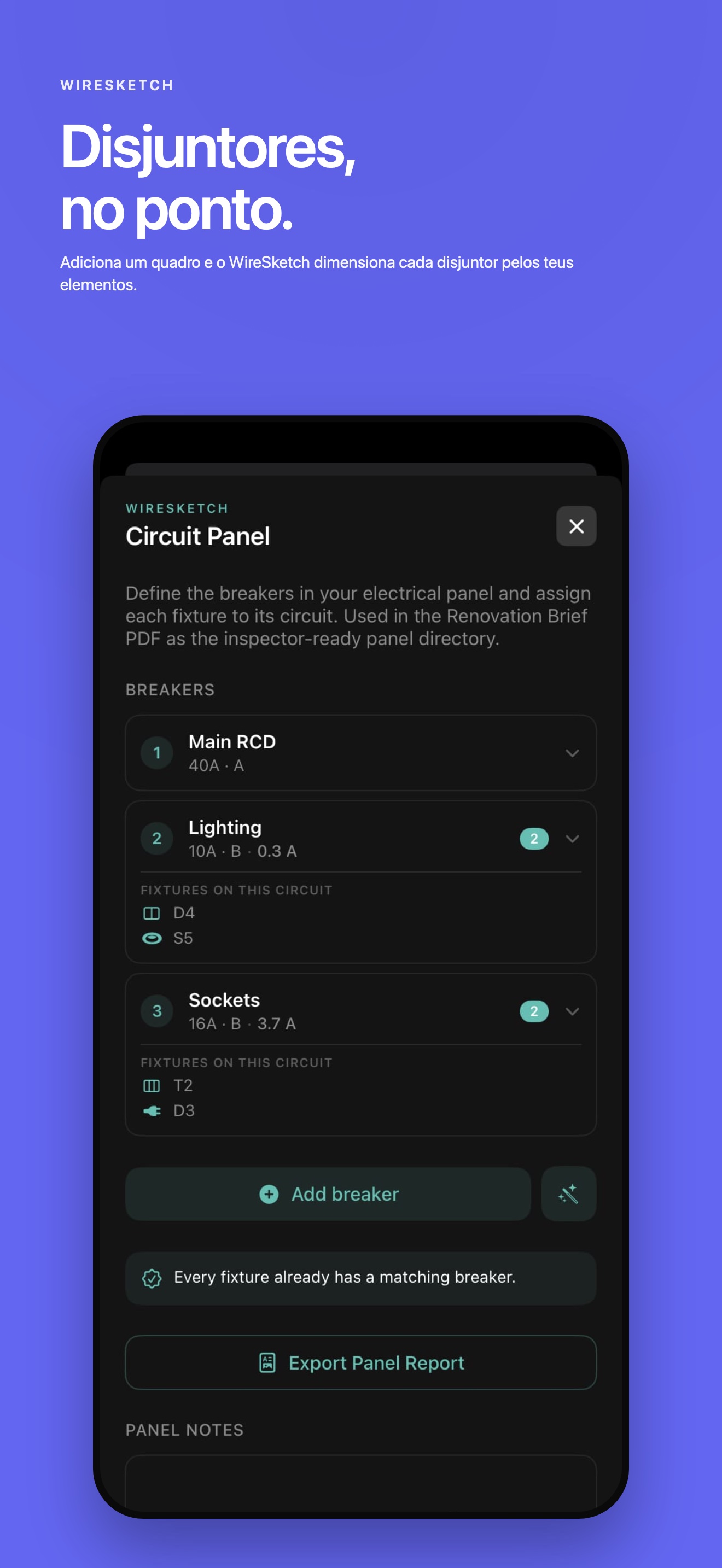 Quadro elétrico com preenchimento automático a partir de aparelhos